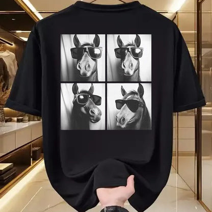 Best Horse Lover Shirt , Funny Horse UnisexT-Shirt/Hoodie/Sweatshirt HLT00 - Funny Horse Wearing Sunglasses Photobooth Selfie Farm Animal T-Shirt, Men, Black, 3X-Large