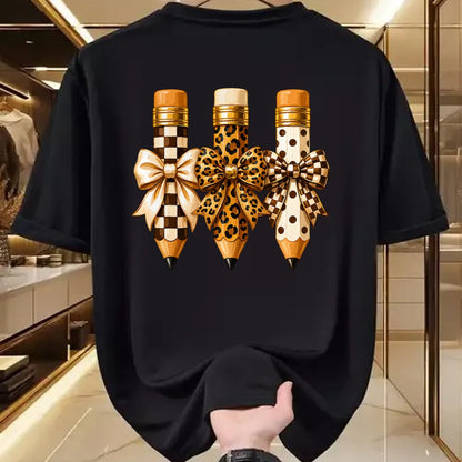 Best Student Shirt, Funny Back To School UnisexT-Shirt/Hoodie/Sweatshirt HLT00 - Preppy Leopard Pencil Bow Coquette Teacher Back to School T-Shirt (3)