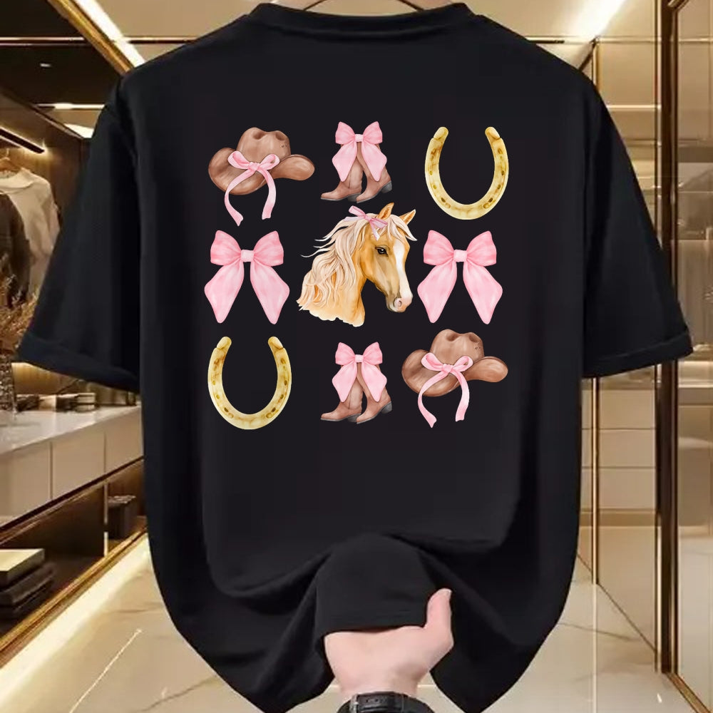 Best Horse Lover Shirt , Funny Horse UnisexT-Shirt/Hoodie/Sweatshirt HLT00 - Western Girl Country Rodeo Pink Cowgirl Horse Coquette Bow T-Shirt