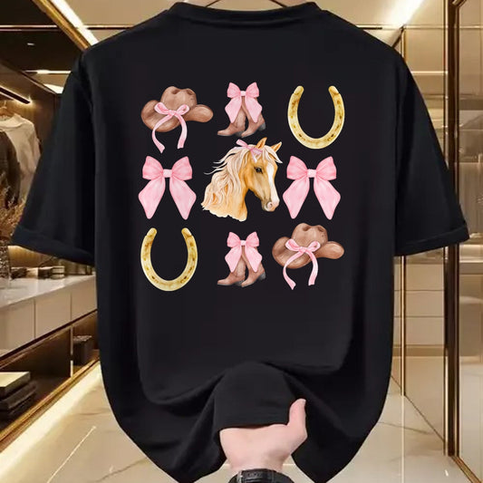 Best Horse Lover Shirt , Funny Horse UnisexT-Shirt/Hoodie/Sweatshirt HLT00 - Western Girl Country Rodeo Pink Cowgirl Horse Coquette Bow T-Shirt