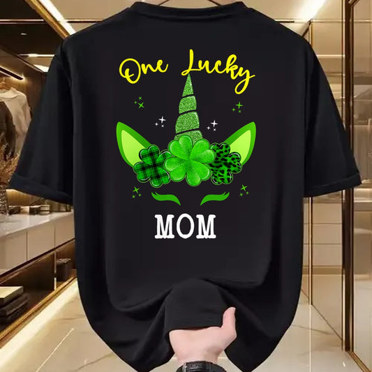 Gift for Mom Shirt, Funny Mom Unisex T-Shirt/Hoodie/Sweatshirt HLT00 - Leopard Shamrock Unicorn One Lucky Mom St Patricks Day T-Shirt