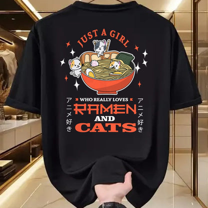 Cat Love Shirt, Funny Cat Lover Gift UnisexT-Shirt/Hoodie/Sweatshirt HLT00 - Just a girl who really loves Ramen and cats Design T-Shirt