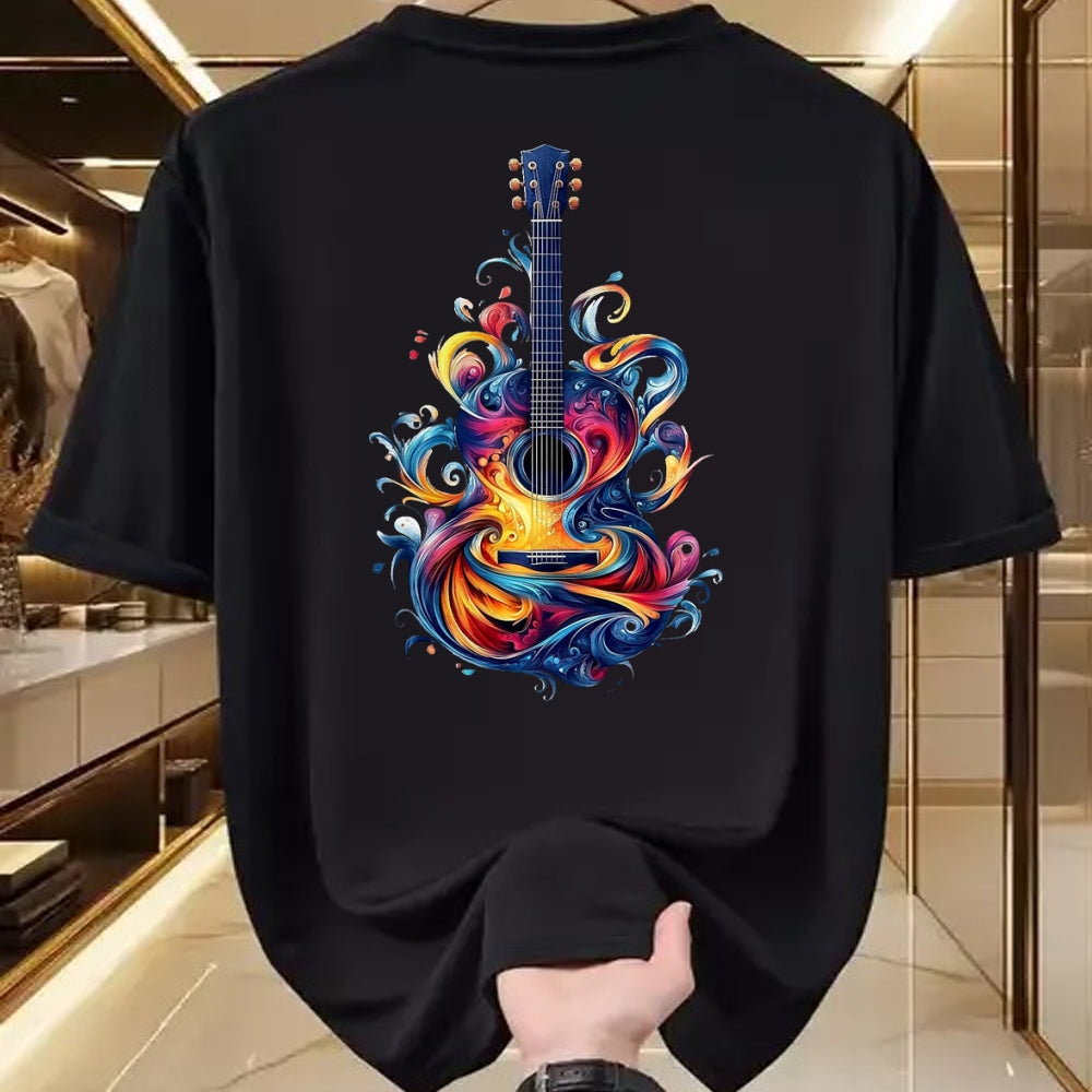 Guitar Lover Shirt, Funny Guitar UnisexT-Shirt/Hoodie/Sweatshirt HLT00 - Watercolor Guitar Instrument with Splash Guitar T-Shirt, Men, Black, 3X-Large