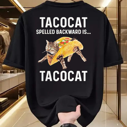 Cat Love Shirt, Funny Cat Lover Gift UnisexT-Shirt/Hoodie/Sweatshirt HLT00 - Tacocat Spelled Backward is Tacocat - Love Cat and Taco T-Shirt, Men, Black, Medium (1)