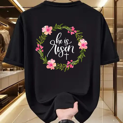 Christian Tee, Christian Faith Unisex T-Shirt/Hoodie/Sweatshirt HLT00 - He is Risen Jesus Christian Happy Easter Floral Wreath Shirt T-Shirt