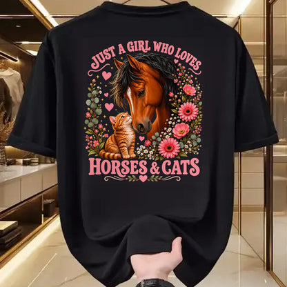 Best Horse Lover Shirt , Funny Horse UnisexT-Shirt/Hoodie/Sweatshirt HLT00 - Just a Girl Who Loves Horses and Cats Floral Animal Lover T-Shirt