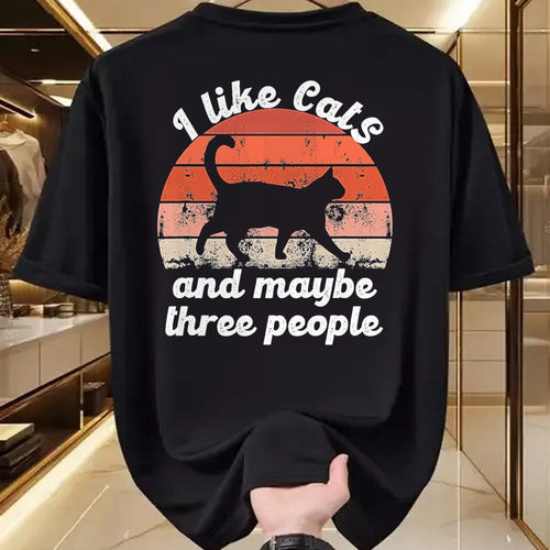 Cat Love Shirt, Funny Cat Lover Gift UnisexT-Shirt/Hoodie/Sweatshirt HLT00 - I Like Cats and Maybe 3 People T-Shirt, Men, Black, 3X-Large