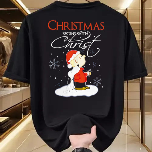 Christian Tee, Christian Faith Unisex T-Shirt/Hoodie/Sweatshirt HLT00 - Christmas Begins With Christ Xmas Gift Holiday costume T-Shirt