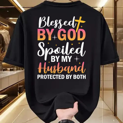 Best Wife Shirt, Wife and Husband Unisex T-Shirt/Hoodie/Sweatshirt HLT00 - Gift for wife T shirt, spoiled wife   Christian Wife Jesus Blessed By God Spoiled By My Husband Swea