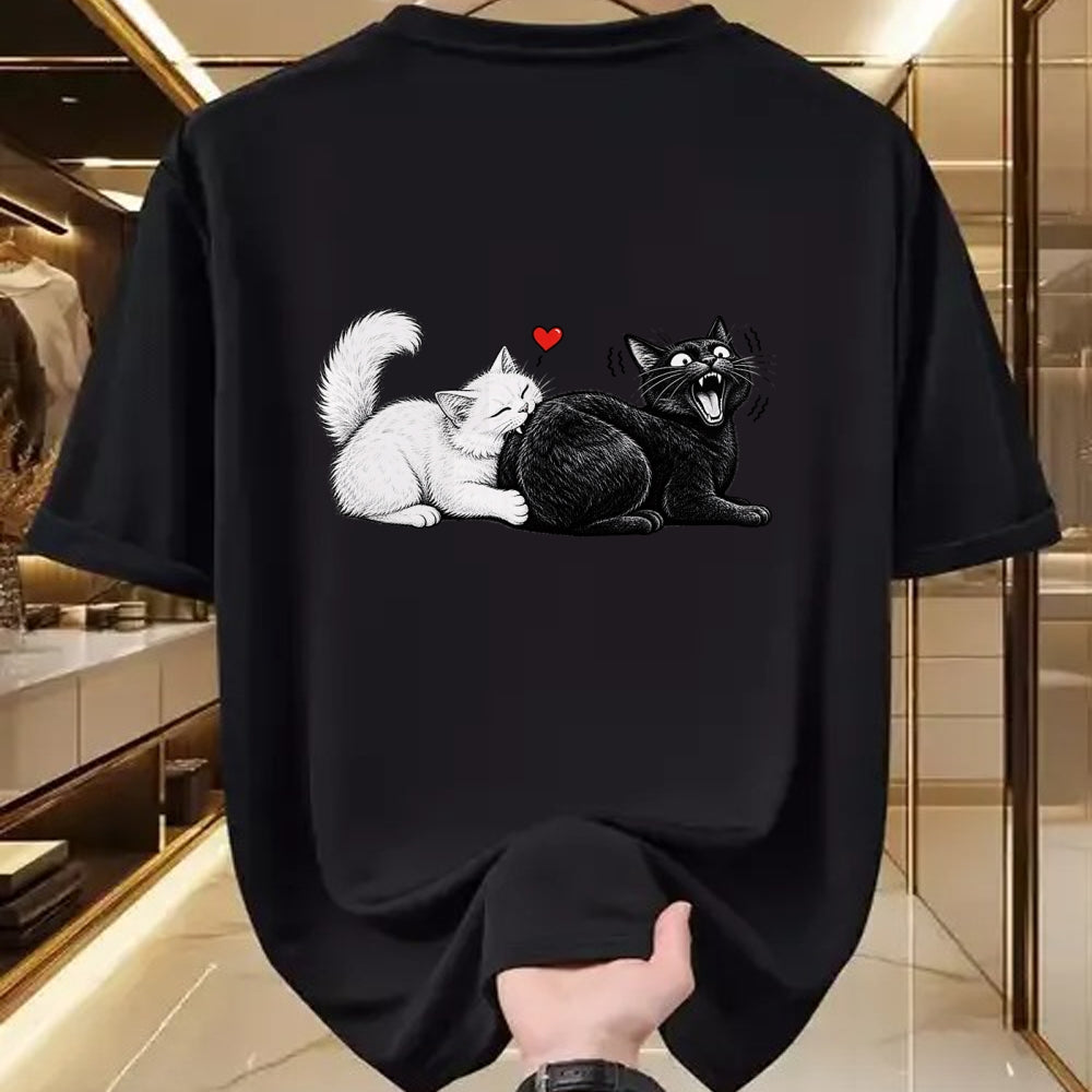 Cat Love Shirt, Funny Cat Lover Gift UnisexT-Shirt/Hoodie/Sweatshirt HLT00 - Funny Cat Couple Black White Cats Love Cat Biting Cat Butt T-Shirt
