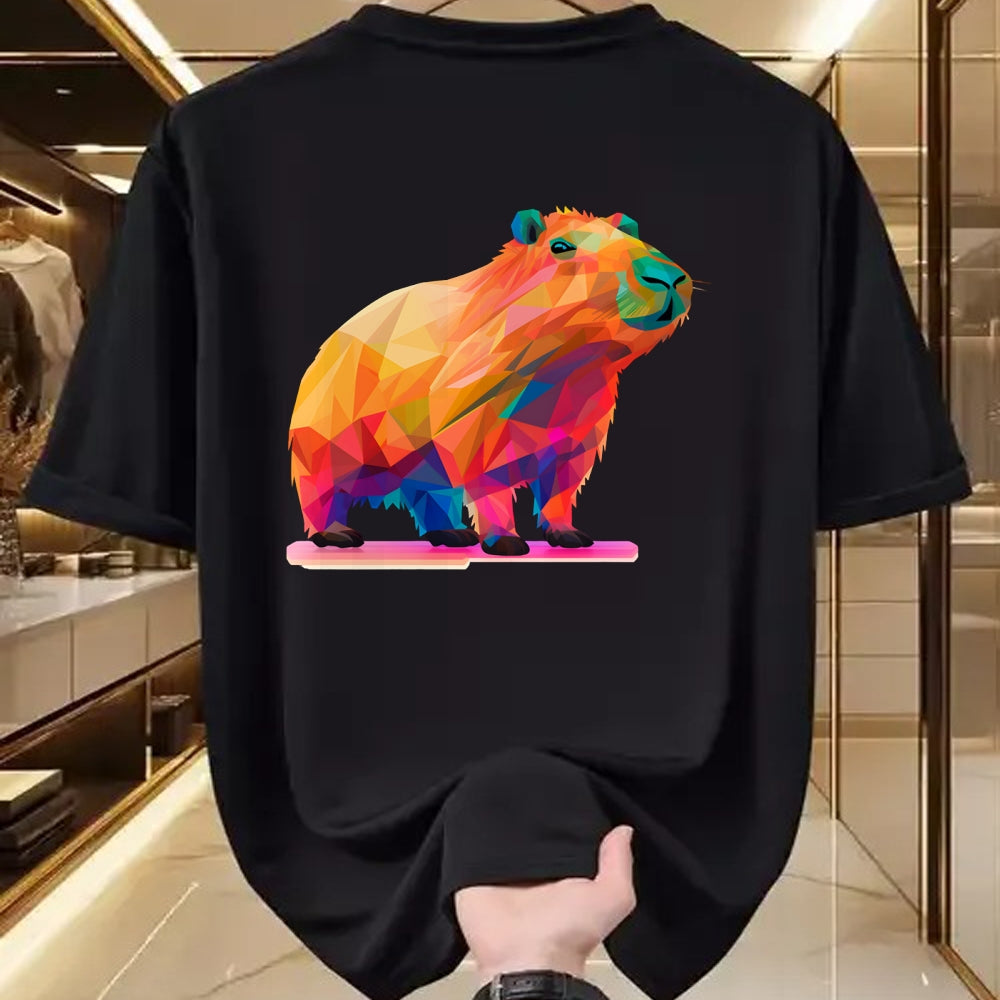 Cute Capybara Shirt, Funny Capybara Unisex T-Shirt/Hoodie/Sweatshirt HLT00 - Colorful Geometric Capybara Long Sleeve T-Shirt