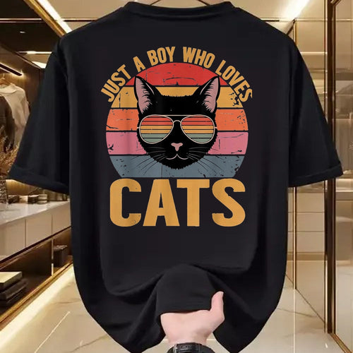 Cat Love Shirt, Funny Cat Lover Gift UnisexT-Shirt/Hoodie/Sweatshirt HLT00 - Just A Boy Who Loves Cats Retro Cat Lover Boys Kids T-Shirt, Youth, Black, Small
