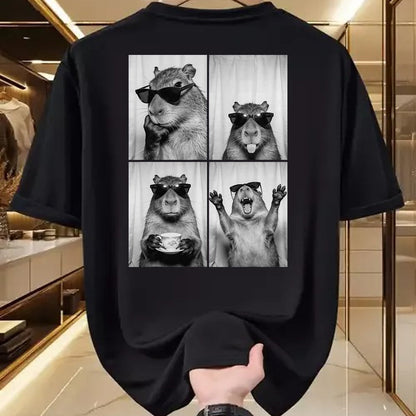 Cute Capybara Shirt, Funny Capybara Unisex T-Shirt/Hoodie/Sweatshirt HLT00 - Funny Capybara Photobooth, Capybara with Sunglasses, Rodent T-Shirt, Men, Black, 3X-Large