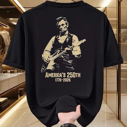 Guitar Lover Shirt, Funny Guitar UnisexT-Shirt/Hoodie/Sweatshirt HLT00 - Abraham Lincoln Playing Guitar 4th July 250th Anniversary T-Shirt, Men, Black, 3X-Large