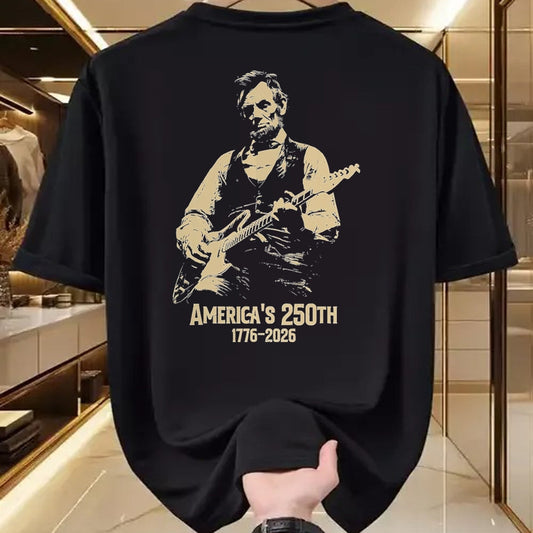 Guitar Lover Shirt, Funny Guitar UnisexT-Shirt/Hoodie/Sweatshirt HLT00 - Abraham Lincoln Playing Guitar 4th July 250th Anniversary T-Shirt, Men, Black, 3X-Large