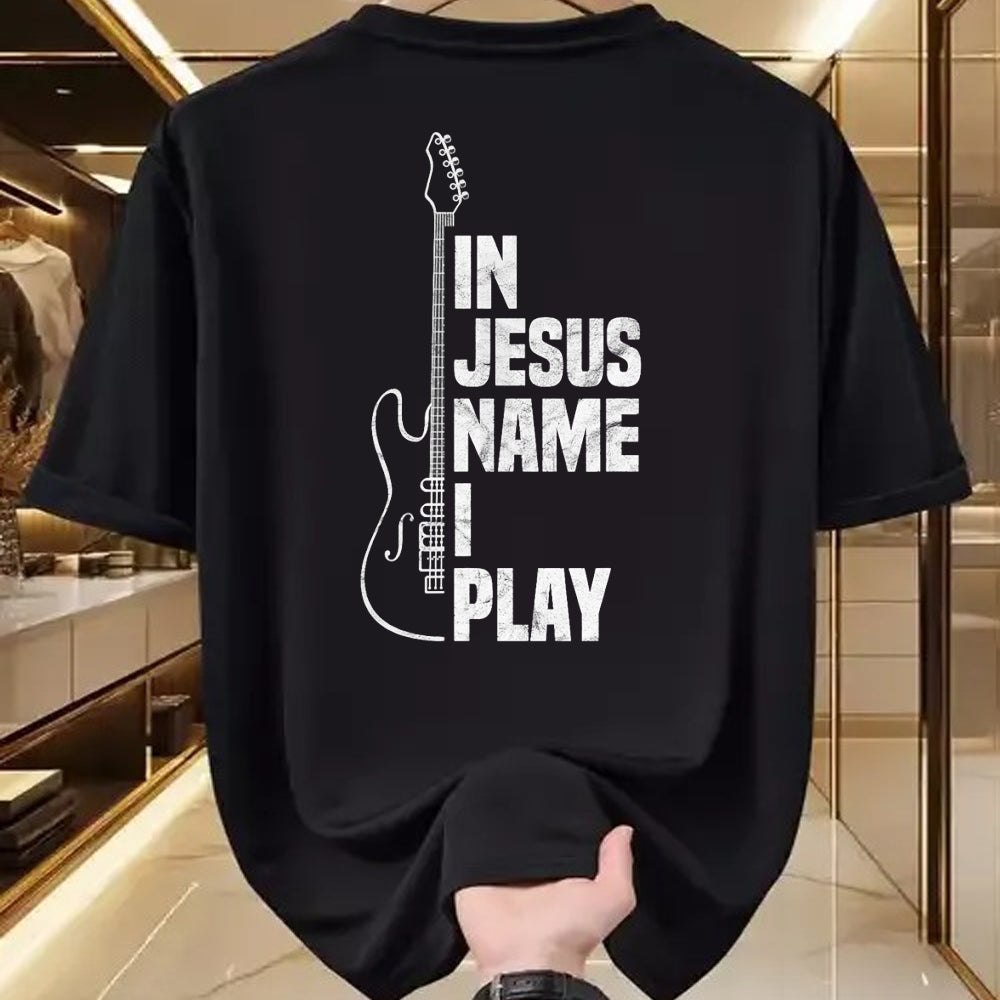 Christian Tee, Christian Faith Unisex T-Shirt/Hoodie/Sweatshirt HLT00 - In Jesus Name I Play Guitar Christian Guitar Player T-Shirt
