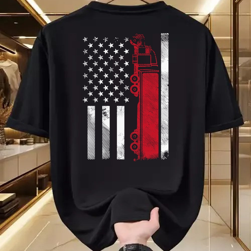 Best Truck Driver Life Shirt, Funny Trucker UnisexT-Shirt/Hoodie/Sweatshirt HLT00 - US American Flag Semi Truck Driver 18 Wheeler Trucker Gift Short Sleeve T-Shirt (1)