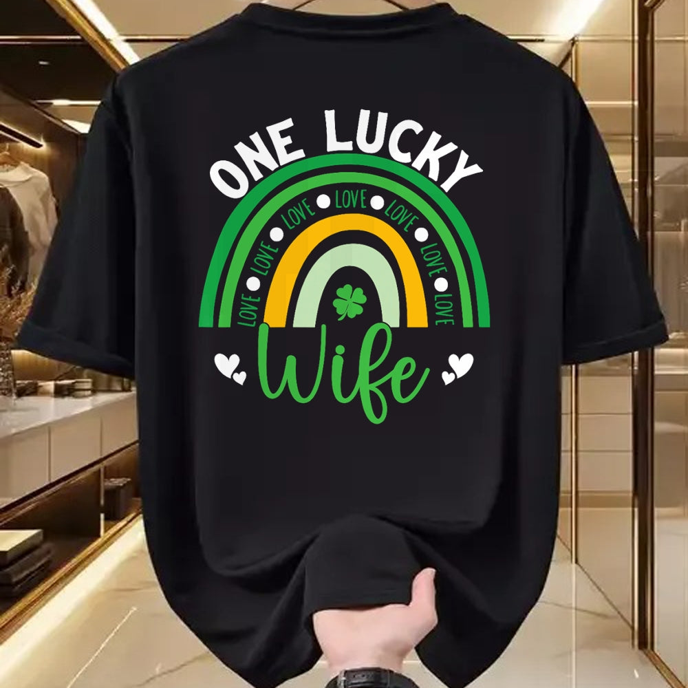 Best Wife Shirt, Wife and Husband Unisex T-Shirt/Hoodie/Sweatshirt HLT00 - Gift for wife T shirt, lucky wife   One Lucky Wife Boho Rainbow Irish Saint Patrick's Day T-Shirt