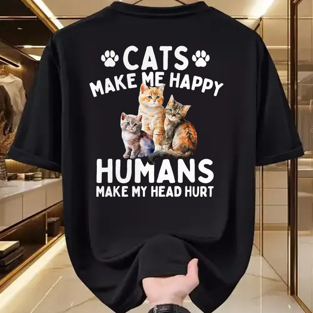 Cat Love Shirt, Funny Cat Lover Gift UnisexT-Shirt/Hoodie/Sweatshirt HLT00 - Cats Make Me Happy Humans Make My Head Hurt - Cat Lover T-Shirt, Men, Black, 3X-Large