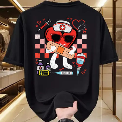 Funny Nurse Shirt, Nurse Unisex T-Shirt/Hoodie/Sweatshirt HLT00 - Heart Nurse Valentines Day Nursing RN ER ICU CNS Women Wife T-Shirt