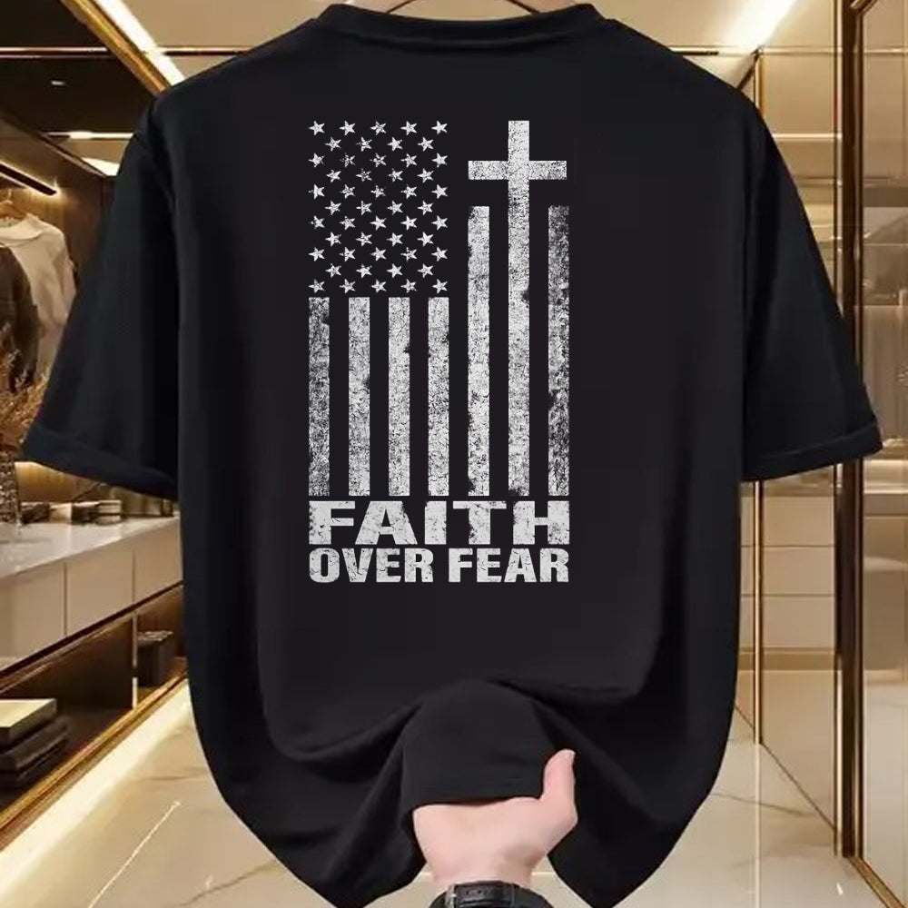 Christian Tee, Christian Faith Unisex T-Shirt/Hoodie/Sweatshirt HLT00 - Faith Over Fear Cool Christian Flag Cross for Men Women Kids Short Sleeve T-Shirt
