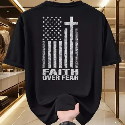 Christian Tee, Christian Faith Unisex T-Shirt/Hoodie/Sweatshirt HLT00 - Faith Over Fear Cool Christian Flag Cross for Men Women Kids Short Sleeve T-Shirt