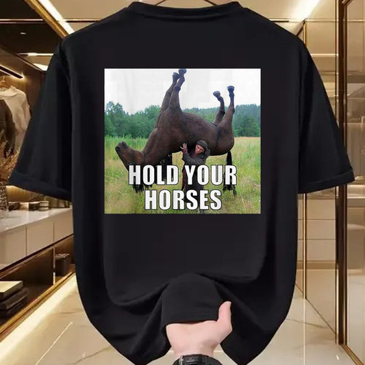 Best Horse Lover Shirt , Funny Horse UnisexT-Shirt/Hoodie/Sweatshirt HLT00 - Hold Your Horses Funny Meme T-Shirt, Youth, Black, Large