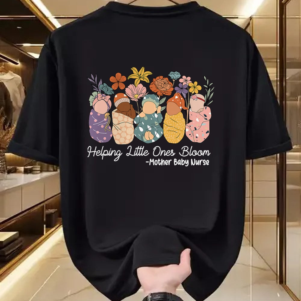 Funny Nurse Shirt, Nurse Unisex T-Shirt/Hoodie/Sweatshirt HLT00 - Groovy Helping Little Ones Bloom Babies Mother Baby Nurse T-Shirt