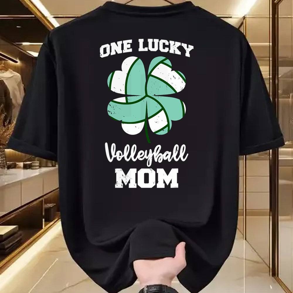 Gift for Mom Shirt, Funny Mom Unisex T-Shirt/Hoodie/Sweatshirt HLT00 - One Lucky Volleyball Mom Funny Volleyball Shamrock Clover T-Shirt