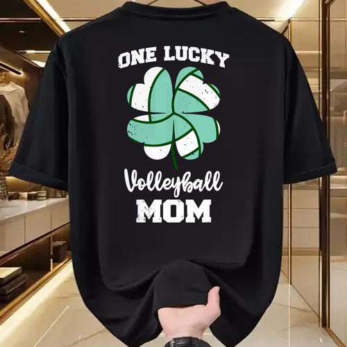 Gift for Mom Shirt, Funny Mom Unisex T-Shirt/Hoodie/Sweatshirt HLT00 - One Lucky Volleyball Mom Funny Volleyball Shamrock Clover T-Shirt