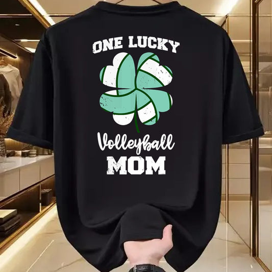 Gift for Mom Shirt, Funny Mom Unisex T-Shirt/Hoodie/Sweatshirt HLT00 - One Lucky Volleyball Mom Funny Volleyball Shamrock Clover T-Shirt
