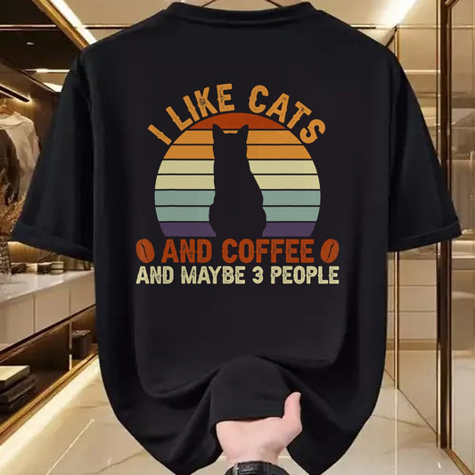 Cat Love Shirt, Funny Cat Lover Gift UnisexT-Shirt/Hoodie/Sweatshirt HLT00 - I Like Cats and Coffee and Maybe 3 People Sarcastic T-Shirt