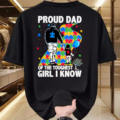 Gift for Dad Shirt, Funny Dad Unisex T-Shirt/Hoodie/Sweatshirt HLT00 – Proud Dad Of The Toughest Girl Dad Men Kids Autism Awareness T-Shirt