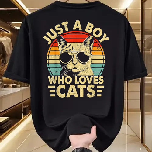Cat Love Shirt, Funny Cat Lover Gift UnisexT-Shirt/Hoodie/Sweatshirt HLT00 - Vintage Just A Boy Who Loves Cats Boy Kitten Cat Lover Boys T-Shirt, Youth, Heather Blue, Small (1)