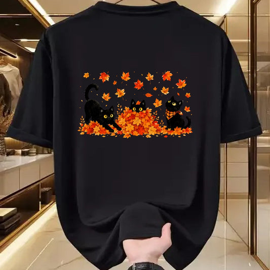 Best Thanksgiving Family Shirt , Funny Thanksgiving UnisexT-Shirt/Hoodie/Sweatshirt HLT00 - Cute Black Cats Playing in Fall Leaves Thanksgiving Autumn T-Shirt