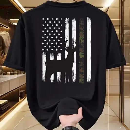 Funny Hunting Shirt, Gift For Hunting Lover Unisex T-Shirt/Hoodie/Sweatshirt HLT00 - Whitetail Deer Hunting Hunter Buck Camo American Flag USA T-Shirt