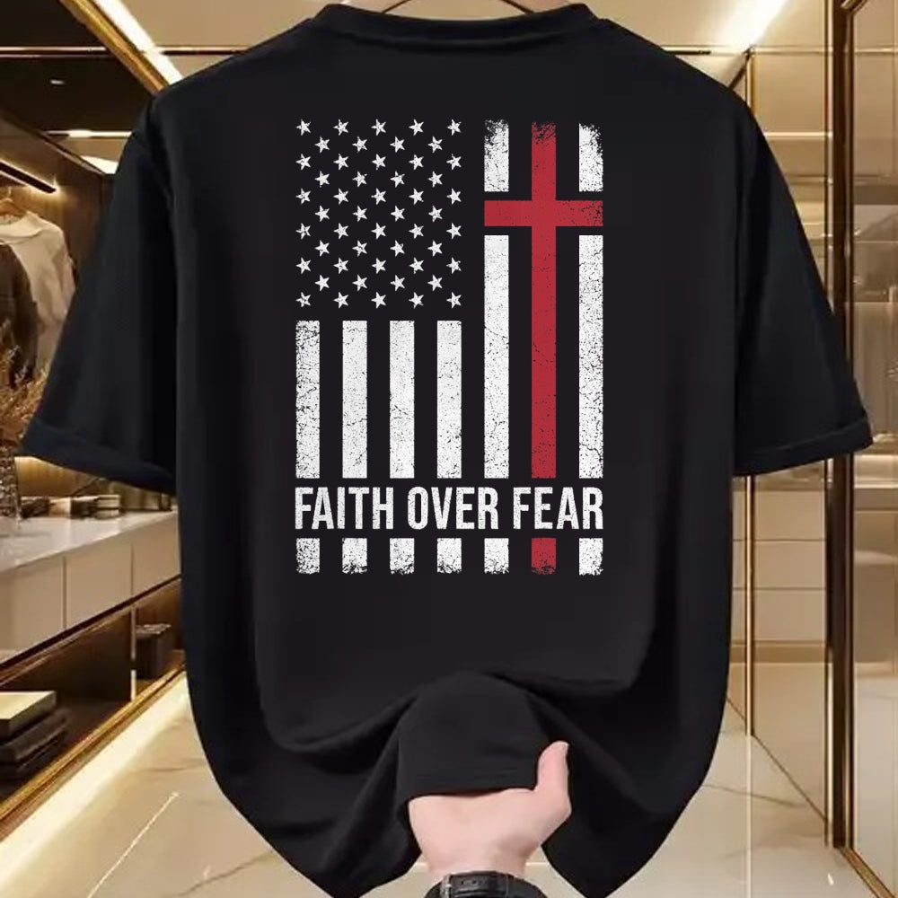 Christian Tee, Christian Faith Unisex T-Shirt/Hoodie/Sweatshirt HLT00 - Christian US USA Flag American Christ Faith Over Fear Cross T-Shirt