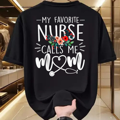 Funny Nurse Shirt, Nurse Unisex T-Shirt/Hoodie/Sweatshirt HLT00 - My Favorite Nurse Calls Me Mom Cute Flowers mothers day gift T-Shirt (1)