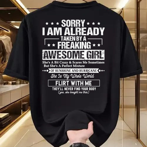 Best Wife Shirt, Wife and Husband Unisex T-Shirt/Hoodie/Sweatshirt HLT00 - Sorry I'm Already Taken by a Freaking Awesome Girl Husband T-Shirt