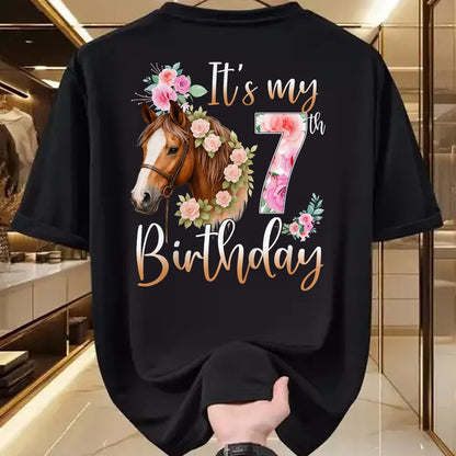 Best Horse Lover Shirt , Funny Horse UnisexT-Shirt/Hoodie/Sweatshirt HLT00 - Kids Birthday 7 Years Old Girl Horse Lovers Florals 7th Bday T-Shirt