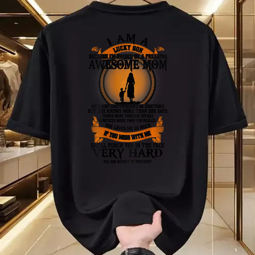 Gift for Mom Shirt, Funny Mom Unisex T-Shirt/Hoodie/Sweatshirt HLT00 - Mens Lucky Son Because I’m Raised By A Freaking Awesome Mom T-Shirt