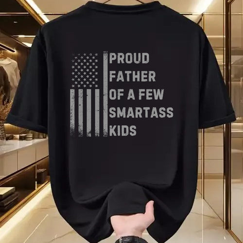 Gift for Dad Shirt, Funny Dad Unisex T-Shirt/Hoodie/Sweatshirt HLT00 – Proud Father Of A Few Smartass Kids American Flag Dad Joke T-Shirt