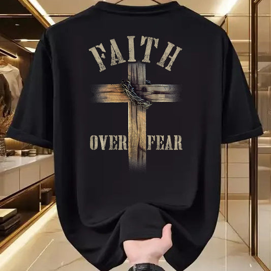 Christian Tee, Christian Faith Unisex T-Shirt/Hoodie/Sweatshirt HLT00 - Faith Over Fear American Christian Cross God Jesus (on back) T-Shirt