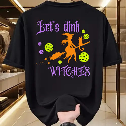 Funny Pickleball Shirt, Pickleball Lover Unisex T-Shirt/Hoodie/Sweatshirt HLT00 - Halloween Pickleball Let's Dink Witches T-Shirt