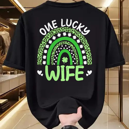Best Wife Shirt, Wife and Husband Unisex T-Shirt/Hoodie/Sweatshirt HLT00 - Gift for wife T shirt, lucky wife   Womens One Lucky Wife Leopard Rainbow Clover St Patricks Day Tan