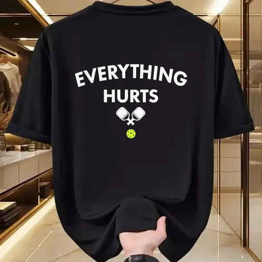 Funny Pickleball Shirt, Pickleball Lover Unisex T-Shirt/Hoodie/Sweatshirt HLT00 - Everything Hurts Pickleball - Funny Court Graphic T-Shirt, Men, Black, 3X-Large