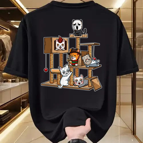 Cat Love Shirt, Funny Cat Lover Gift UnisexT-Shirt/Hoodie/Sweatshirt HLT00 - Funny Horror Movie Kitten Playing On Cat Tree T-Shirt
