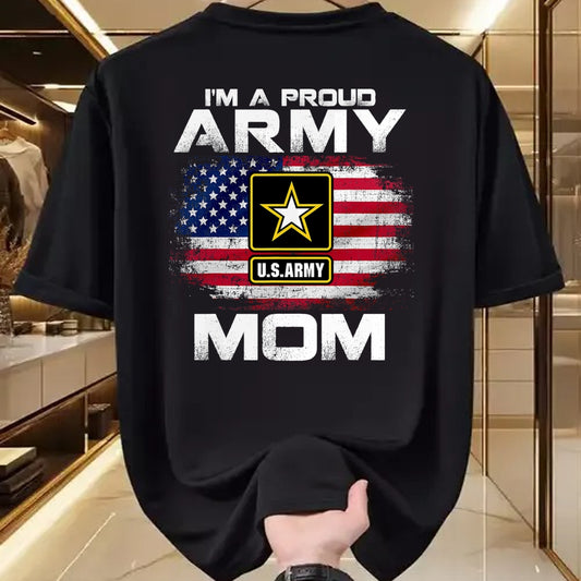 Gift for Mom Shirt, Funny Mom Unisex T-Shirt/Hoodie/Sweatshirt HLT00 - I'm A Proud Army Mom With American Flag For Veteran Gift T-Shirt