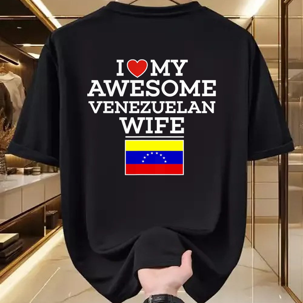 Best Wife Shirt, Wife and Husband Unisex T-Shirt/Hoodie/Sweatshirt HLT00 - I Love My AWESOME Venezuelan WIFE Flag Heart Tee for Husband