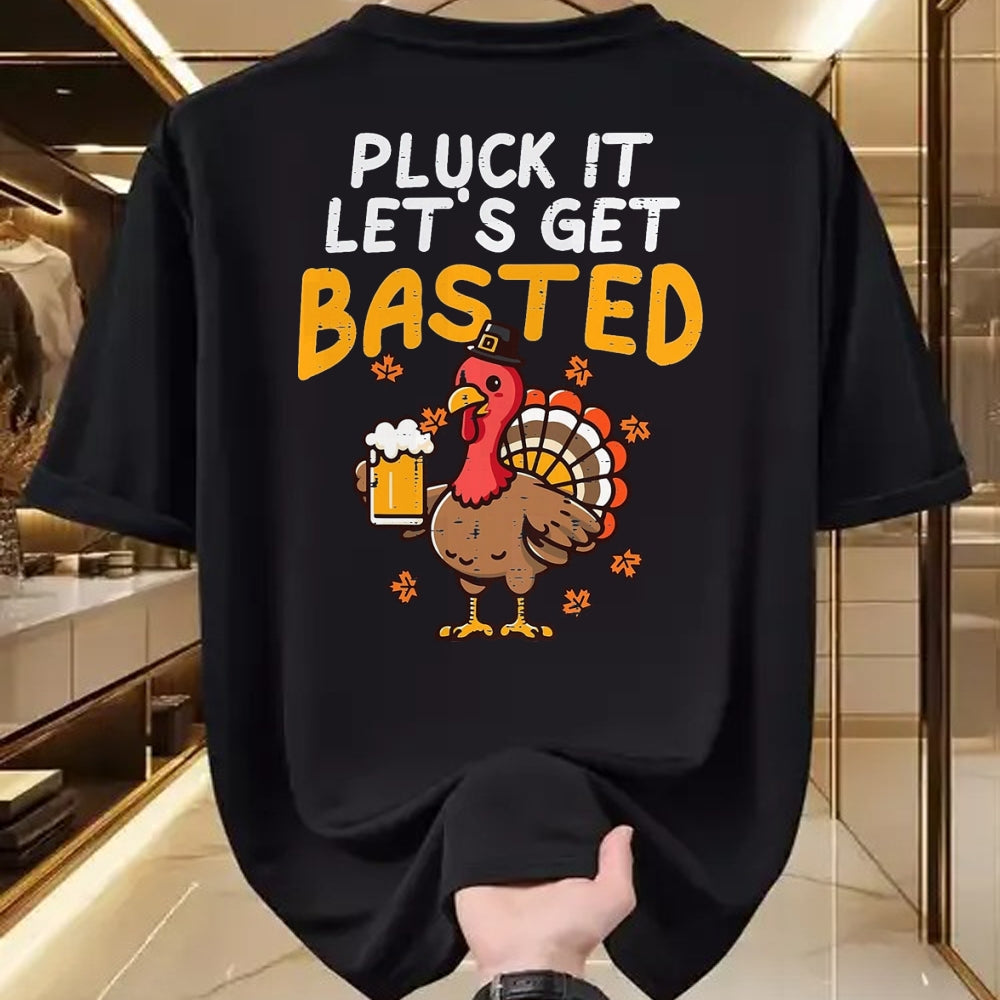 Best Thanksgiving Family Shirt , Funny Thanksgiving UnisexT-Shirt/Hoodie/Sweatshirt HLT00 - Thanksgiving Pluck It Lets Get Basted Funny Fall Dad Men T-Shirt, Men, Black, 3X-Large